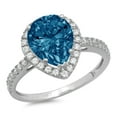 thumbnail image 1 of 2.38 ct Pear Cut Natural London Blue Topaz with Simulated Diamond Halo Accents 18K White Gold Womens Engagement Ring, 1 of 4