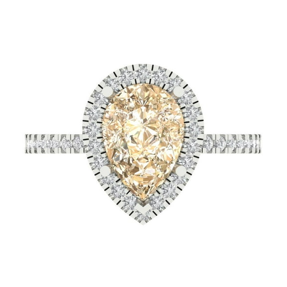 2.38 ct Pear Cut Natural Morganite with Simulated Diamond Halo Accents 14K White Gold Womens Engagement Ring