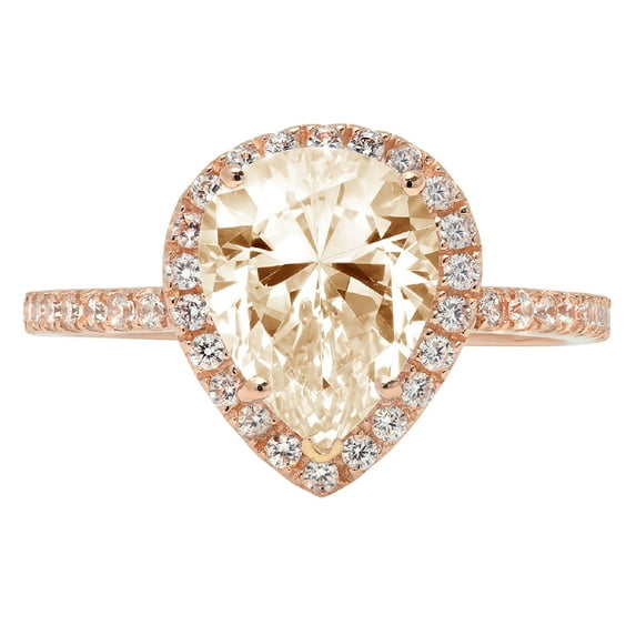 2.38 ct Pear Cut Natural Morganite with Simulated Diamond Halo Accents 18K Rose Gold Womens Engagement Ring