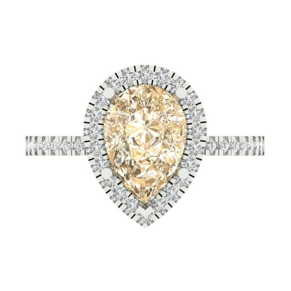 2.38 ct Pear Cut Natural Morganite with Simulated Diamond Halo Accents 18K White Gold Womens Engagement Ring