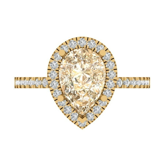 2.38 ct Pear Cut Natural Morganite with Simulated Diamond Halo Accents 18K Yellow Gold Womens Engagement Ring