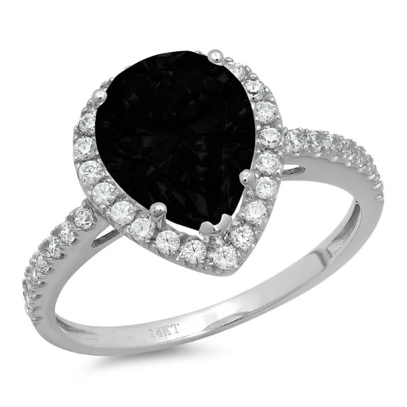 2.38 ct Pear Cut Natural Onyx with Simulated Diamond Halo Accents 14K White Gold Womens Engagement Ring