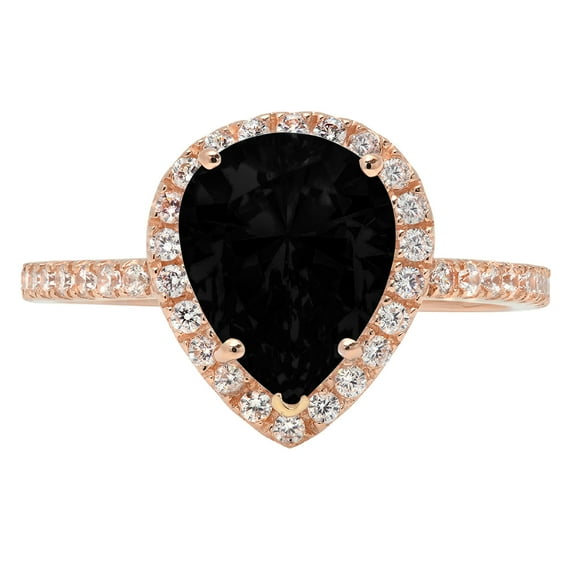 2.38 ct Pear Cut Natural Onyx with Simulated Diamond Halo Accents 18K Rose Gold Womens Engagement Ring