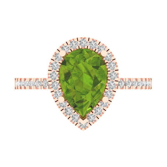 Clara Pucci 14K Rose Gold 2.38ct Peridot Halo Ring for Women