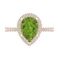 thumbnail image 1 of 2.38 ctw with Simulated Diamond Halo Accents Anniversary Ring for Women | Pear Cut Natural Peridot | Hyperallergenic Solid 14K Rose Gold, 1 of 5