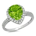 thumbnail image 1 of 2.38 ct Pear Cut Natural Peridot with Simulated Diamond Halo Accents 14K White Gold Womens Engagement Ring, 1 of 4