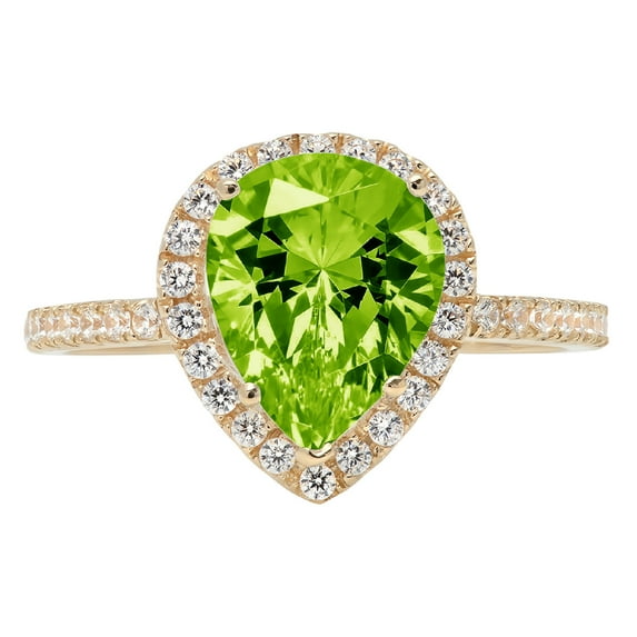 2.38 ct Pear Cut Natural Peridot with Simulated Diamond Halo Accents 14K Yellow Gold Womens Engagement Ring