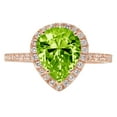 thumbnail image 1 of 2.38 ct Pear Cut Natural Peridot with Simulated Diamond Halo Accents 18K Rose Gold Womens Engagement Ring, 1 of 5