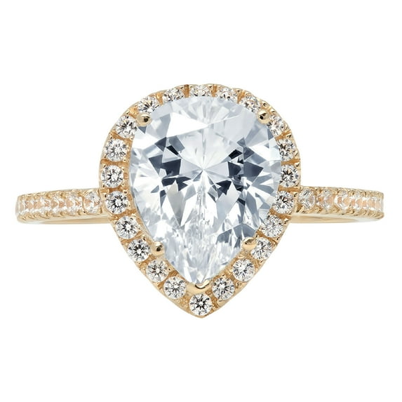 2.38 ct Pear Cut Natural Swiss Blue Topaz with Simulated Diamond Halo Accents 14K Yellow Gold Womens Engagement Ring