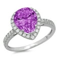 thumbnail image 1 of 2.38 ct Pear Cut Simulated Alexandrite with Simulated Diamond Halo Accents 18K White Gold Womens Engagement Ring, 1 of 4