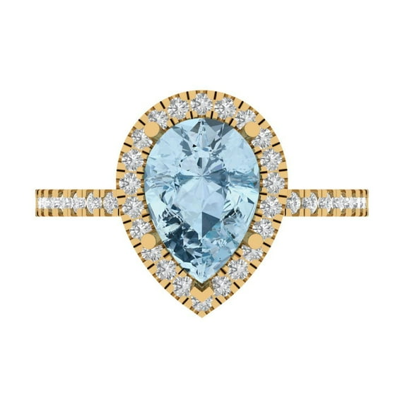 Clara Pucci 14K Yellow Gold 2.38ct Blue Halo Ring for Women