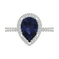thumbnail image 1 of 2.38 ctw with Simulated Diamond Halo Accents Anniversary Ring for Women | Pear Cut Simulated Blue Sapphire | Hyperallergenic Solid 14K White Gold, 1 of 5