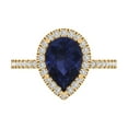 thumbnail image 1 of 2.38 ctw with Simulated Diamond Halo Accents Anniversary Ring for Women | Pear Cut Simulated Blue Sapphire | Hyperallergenic Solid 18K Yellow Gold, 1 of 5