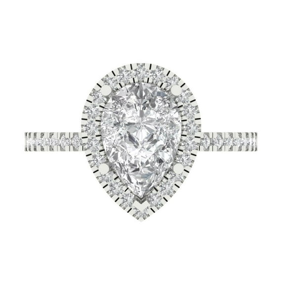 2.38 ct Pear Cut Simulated Diamond Halo 18K White Gold Womens Engagement Ring