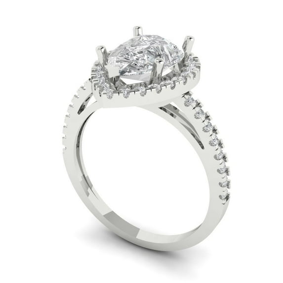 2.38 ct Pear Cut Simulated Diamond Halo Engagement Ring for Women in 18K White Gold