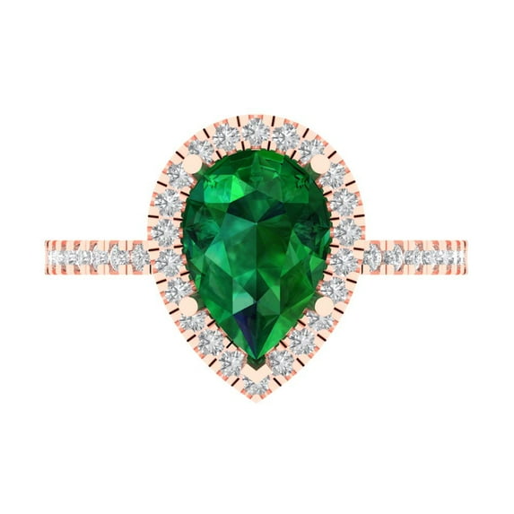 2.38 ct Pear Cut Simulated Emerald Halo Engagement Ring for Women in 18K Rose Gold
