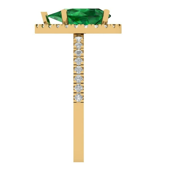 2.38 ct Pear Cut Simulated Emerald with Simulated Diamond Halo Accents 18K Yellow Gold Womens Engagement Ring