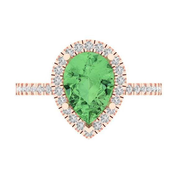 2.38 ct Pear Cut Simulated Green Diamond Halo Engagement Ring for Women in 18K Rose Gold