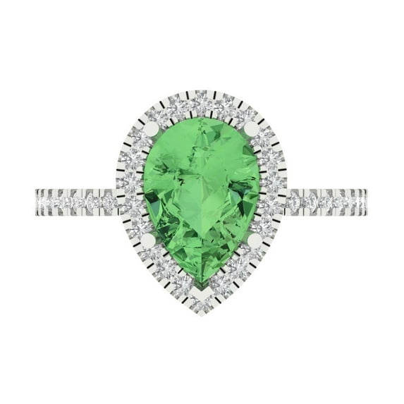 Halo Engagement Ring for Women - 2.38ct Simulated Green Diamond in 18K White Gold Promise Ring