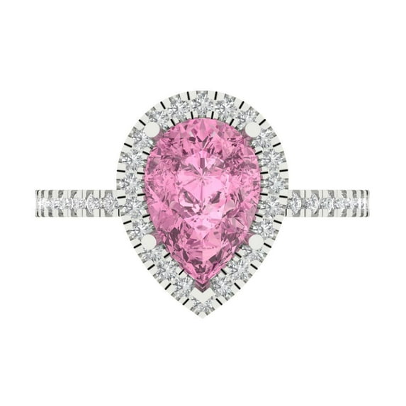 2.38 ct Pear Cut Simulated Pink Diamond with Simulated Diamond Halo Accents 18K White Gold Womens Engagement Ring