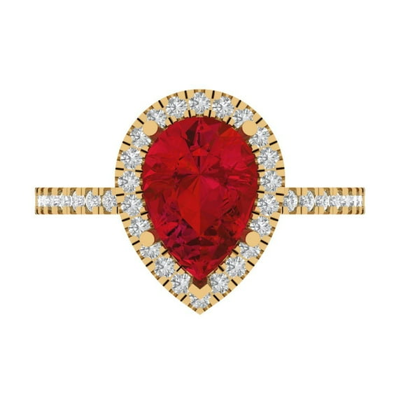 2.38 ct Pear Cut Simulated Pink Tourmaline Halo Engagement Ring for Women in 18K Yellow Gold