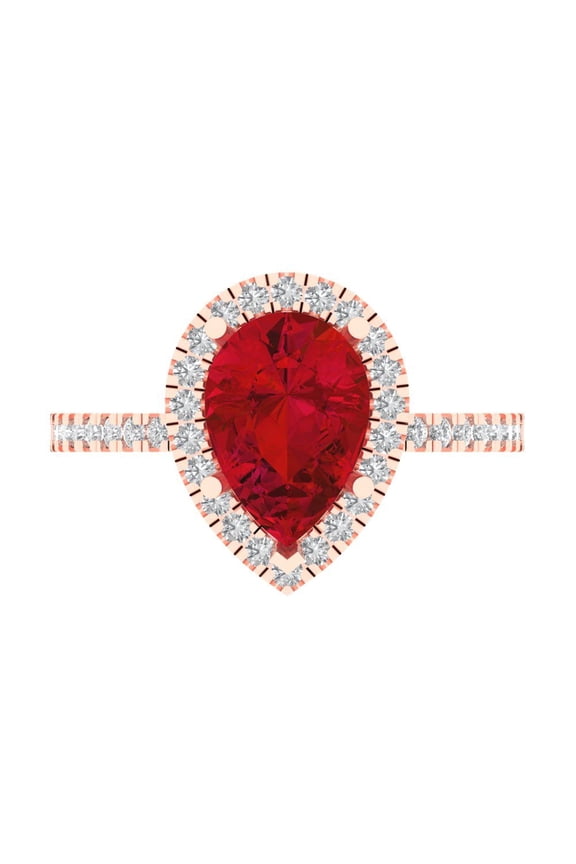 2.38 ct Pear Cut Simulated Pink Tourmaline with Simulated Diamond Halo Accents 14K Rose Gold Womens Engagement Ring