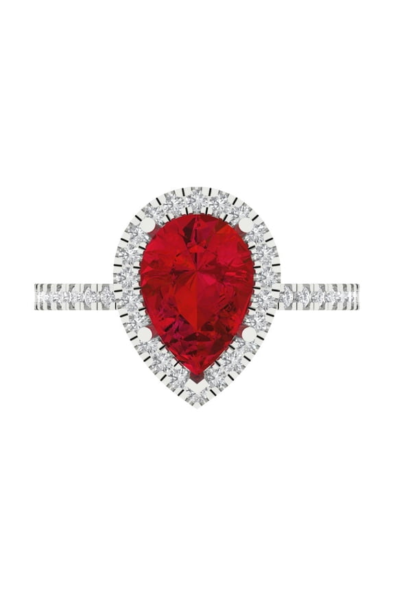 2.38 ct Pear Cut Simulated Ruby with Simulated Diamond Halo Accents 14K White Gold Womens Engagement Ring