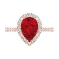 thumbnail image 1 of 2.38 ct Pear Cut Simulated Ruby with Simulated Diamond Halo Accents 18K Rose Gold Womens Engagement Ring, 1 of 5