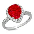 thumbnail image 1 of 2.38 ct Pear Cut Simulated Ruby with Simulated Diamond Halo Accents 18K White Gold Womens Engagement Ring, 1 of 6