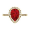 thumbnail image 1 of 2.38 ct Pear Cut Simulated Ruby with Simulated Diamond Halo Accents 18K Yellow Gold Womens Engagement Ring, 1 of 5
