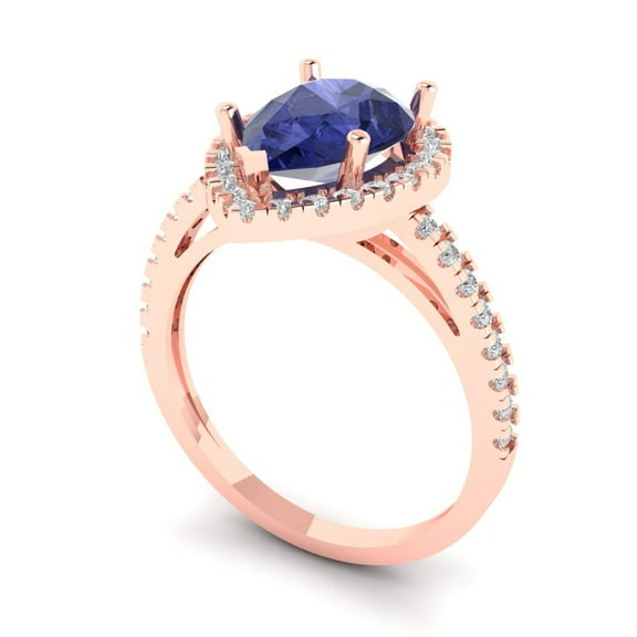 2.38 ct Pear Cut Simulated Tanzanite Halo Engagement Ring for Women in 18K Rose Gold