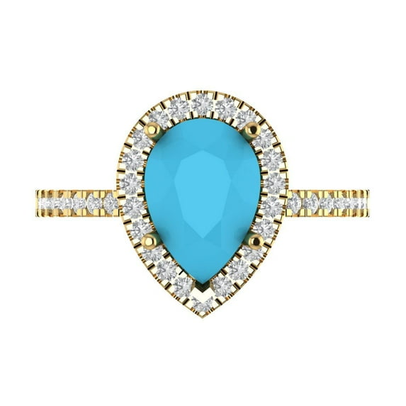 Clara Pucci 14K Yellow Gold Solid Gold Turquoise Halo Anniversary Ring for Women - 2.38 cttw Pear Cut
