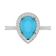 thumbnail image 1 of 2.38 ctw with Simulated Diamond Halo Accents Anniversary Ring for Women | Pear Cut Simulated Turquoise | Hyperallergenic Solid 18K White Gold, 1 of 5