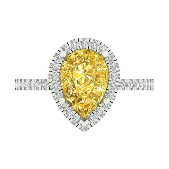 Clara Pucci 14K White Gold 2.38ct Yellow Halo Ring for Women