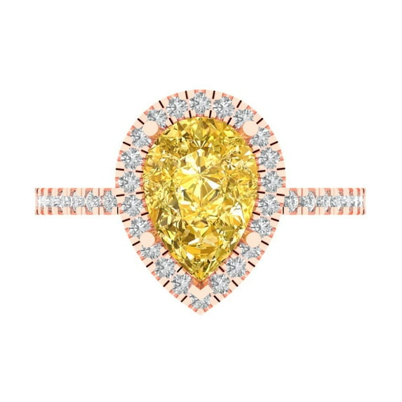 2.38 ct Pear Cut Simulated Yellow Diamond Halo Engagement Ring for Women in 18K Rose Gold