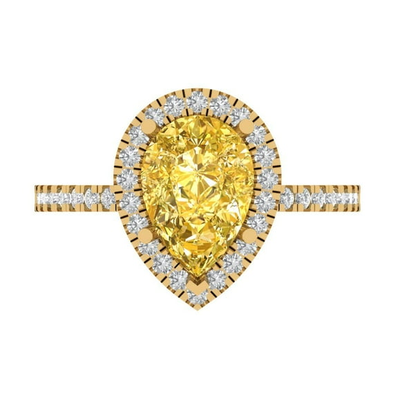 2.38 ct Pear Cut Simulated Yellow Diamond Halo Engagement Ring for Women in 18K Yellow Gold