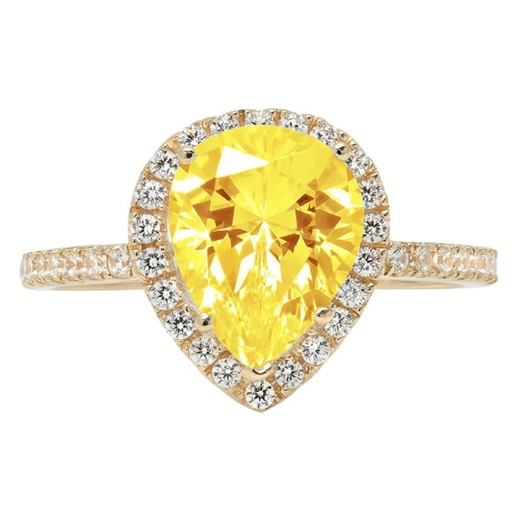 2.38 ct Pear Cut Simulated Yellow Diamond with Simulated Diamond Halo Accents 14K Yellow Gold Womens Engagement Ring