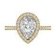 thumbnail image 1 of 2.38 ctw with Simulated Diamond Halo Accents Anniversary Ring for Women | Pear Cut White Sapphire | Hyperallergenic Solid 18K Yellow Gold, 1 of 5
