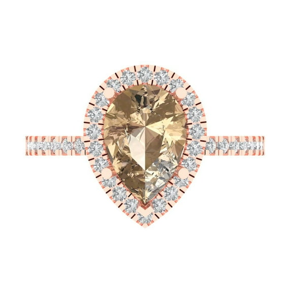 2.38 ct Pear Cut Yellow Moissanite with Simulated Diamond Halo Accents 18K Rose Gold Womens Engagement Ring