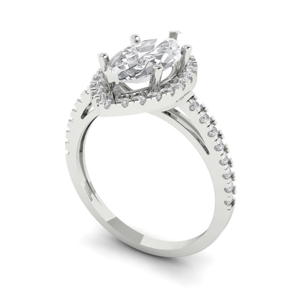 2.38 ct marquise cut clear Zircon 18k white gold halo Bridal Wedding Engagement Promise Anniversary Ring for Women size 10