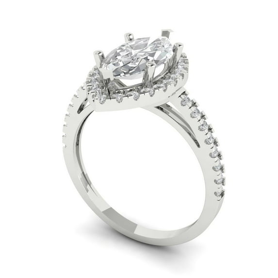2.38 ct marquise cut clear Zircon 18k white gold halo Bridal Wedding Engagement Promise Anniversary Ring for Women size 7.5