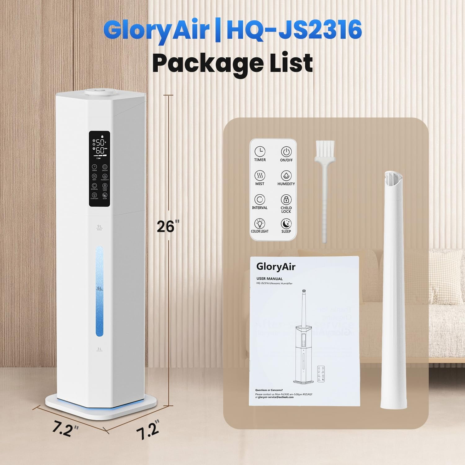 2.38Gal/9L Top Fill Cool Mist Humidifier for Large Room 500ft² 120H Last with Auto Mode 7-Color Light Humidistat Aroma Box Quiet Humidifiers for Plants Baby & Adults