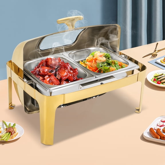 2.38Gal Fuel Chafing Dish Gold 201SS Wedding Catering Warmer