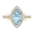 thumbnail image 1 of 2.38ct Marquise Cut Blue Natural Aquamarine 18k Yellow Gold Engraving Statement Bridal Wedding Halo Designer Ring Size 8.5, 1 of 5