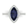 thumbnail image 1 of 2.38ct Marquise Cut Blue Sapphire 18k White Gold Engraving Statement Bridal Wedding Halo Designer Ring Size 3.5, 1 of 5