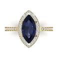 thumbnail image 1 of 2.38ct Marquise Cut Blue Sapphire 18k Yellow Gold Engraving Statement Bridal Wedding Halo Designer Ring Size 7, 1 of 5
