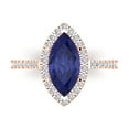 thumbnail image 1 of 2.38ct Marquise Cut Blue Tanzanite 18k Pink Rose Gold Engraving Statement Bridal Wedding Halo Designer Ring Size 5.5, 1 of 5