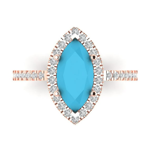 Clara Pucci 14K Rose Gold 2.38ct Turquoise Halo Ring for Women