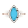thumbnail image 1 of 2.38ct Marquise Cut Blue Turquoise 18k Pink Rose Gold Engraving Statement Bridal Wedding Halo Designer Ring Size 5.5, 1 of 5
