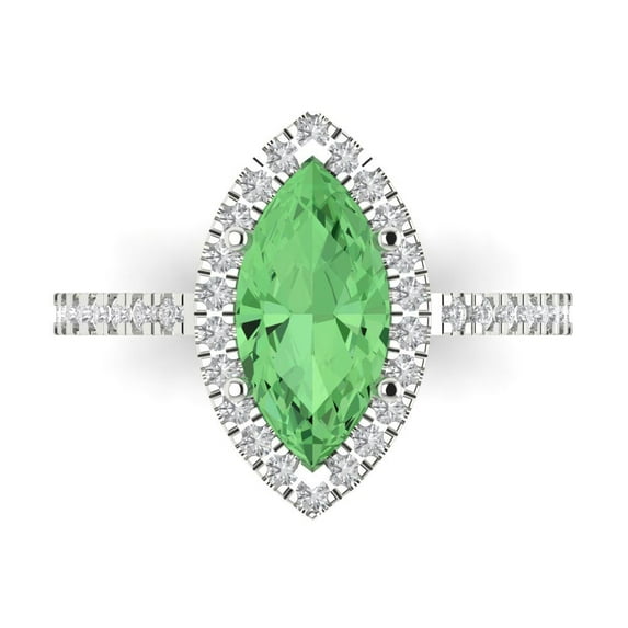 Clara Pucci 14K White Gold 2.38ct Green Halo Ring for Women